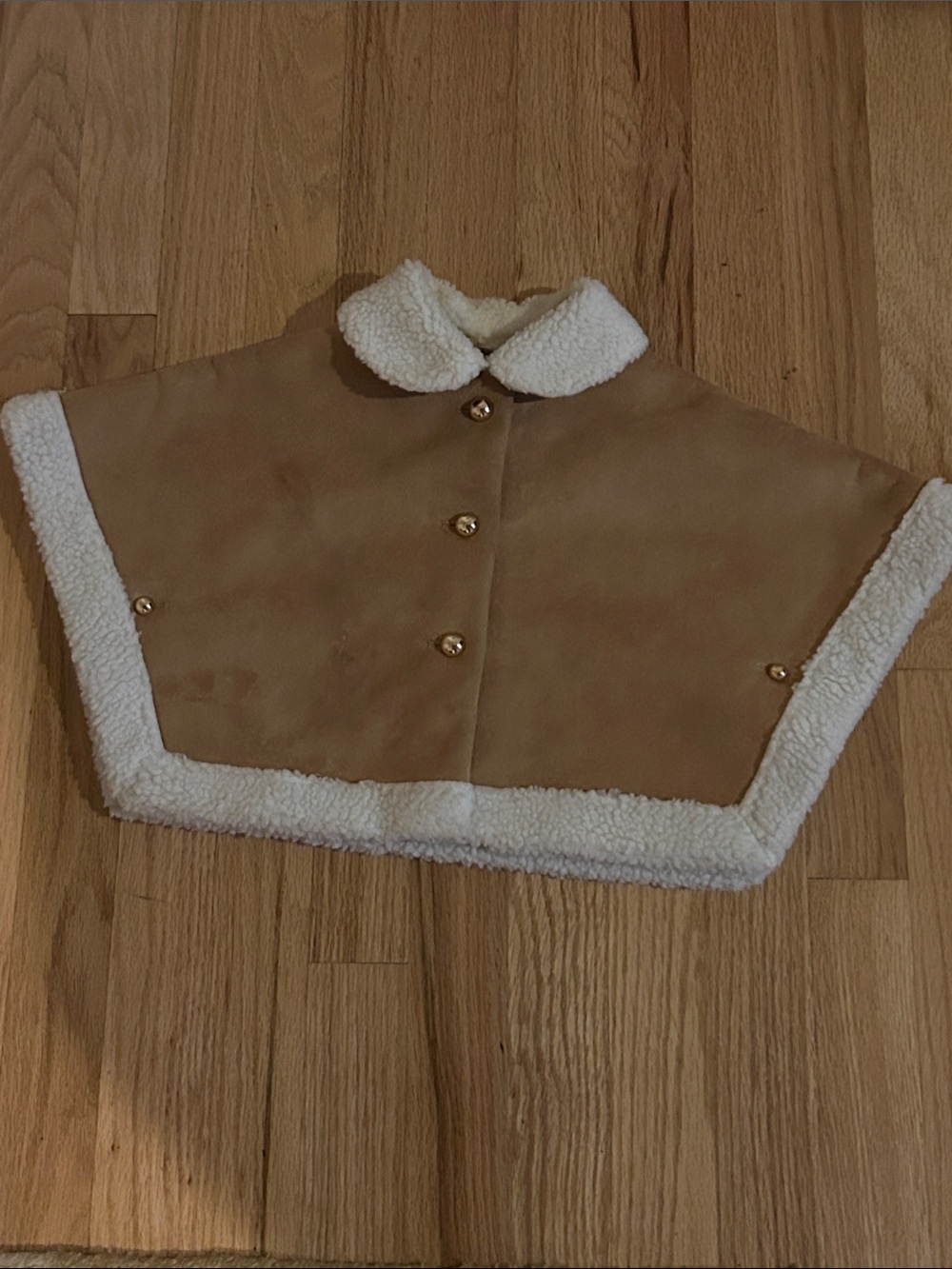 Janie And Jack Kids Faux-Shearling Cape Jacket in Tan with Cream Trim